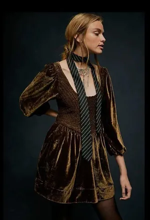 NWOT Free People Farrier Velvet Mini Dress Olive Green thumbnail 3