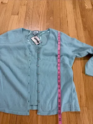 NWT Vintage Blue Cashmere Cardigan Tank Top Matching Set Sz XL thumbnail 5