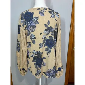 Free People taupe blue floral ballon sleeve‎ thermal XS BIN P thumbnail 4