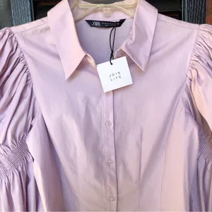 ZARA STRETCHY POPLIN SHIRT TRF Lilac XS thumbnail 9