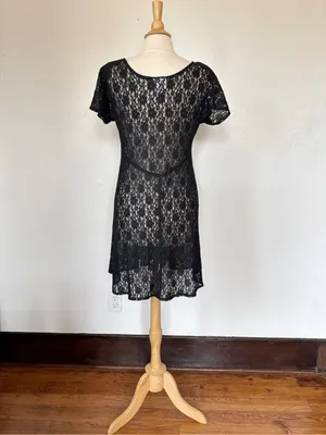All That Jazz Vintage Witchy Goth Black Lace Short Sleeve Sheer Skater Dress thumbnail 7
