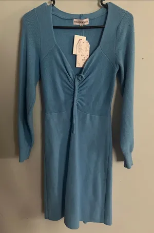 Willow & Wind Long Sleeve Ruched Blue Dress thumbnail 1