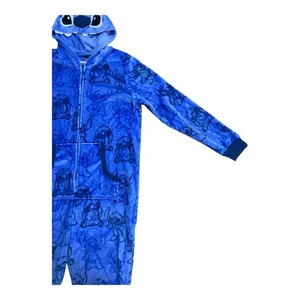 Disney Stitch Women’s One-Piece Pajama Blue Fleece Plush Hooded Size XL 16/18 thumbnail 5