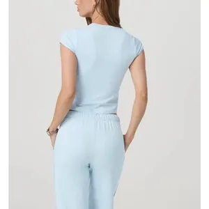 NWT Vuori Halo Baby Tee Womens Large Soft Sky Heather Blue Athletic Gym Lounge thumbnail 13