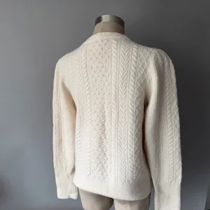 J.Crew Cream Cable Knit Sweater Women’s Large Ivory Wool Blend thumbnail 4