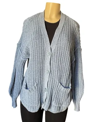 American Eagle Chunky Cardigan Blue Gray Knit Button Front Sweater Women’s thumbnail 1