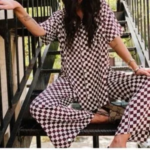 Dressed in lala Checkered Women's satin set L thumbnail 2