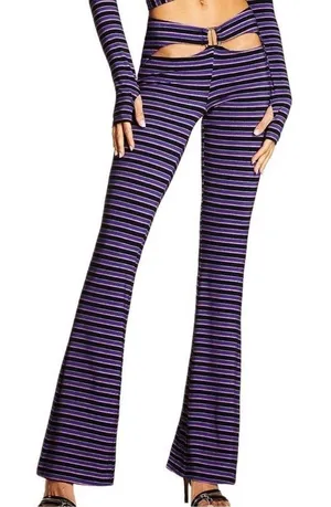I AM GIA Carrie Cutout Flared Pants Striped Purple Size XS Party Emo Rock Rave thumbnail 1