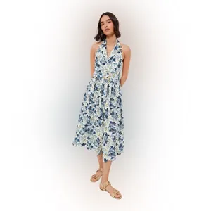 NWT Tuckernuck Lena Midi Dress Size 6 Blue White Floral Belted thumbnail 3