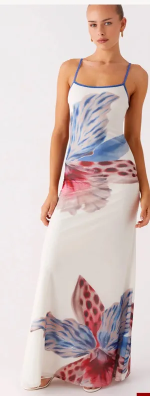 Peppermayo white maxi dress with blue flower print thumbnail 1
