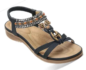 Littleplum Sandals Black Boho Floral‎ Beaded Elastic Slingback Womens 10 (42) thumbnail 1