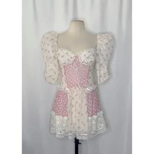 NWT!!‎ FOR LOVE & LEMONS Francine Floral Patchwork Mini Dress Lace Coquette XS thumbnail 2