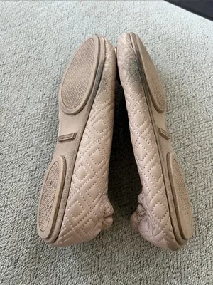 Tory Burch Beige Quilted Ballet Flats with Gold Logo thumbnail 4