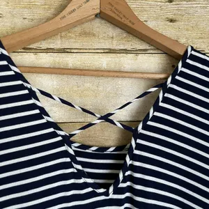 Socialite Women's Blue Striped Criss Cross Back Dress - Size Medium - 90's Style thumbnail 7