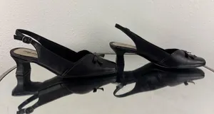 EASY STREET Y2K Black Faux Leather Edgy Bow Slingback Slip On Block Kitten Heels thumbnail 3