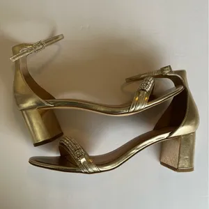 Gold with Rhinestones Ramsay Jewel Badgley Mischka Open Toe Block Heels Size 10 thumbnail 11