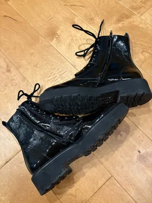 Paul Green black crinkled patent leather combat boots sz 7.5 (UK5) thumbnail 5
