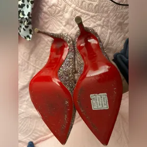 Christian Louboutin Glitter Pointed Pumps with Gold Trim thumbnail 14