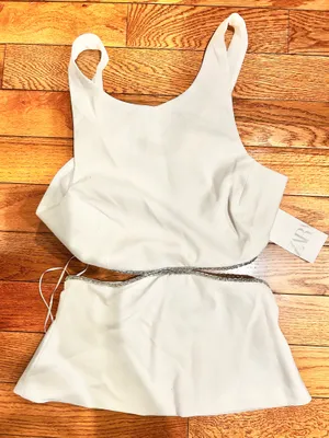 ZARA NWT viral TIK TOK White Jeweled Rhinestone Embellished Cutout Top XL thumbnail 6
