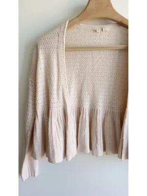 Anthropologie Moth Cream Pointelle Peplum Open Front Cardigan Cashmere S thumbnail 6