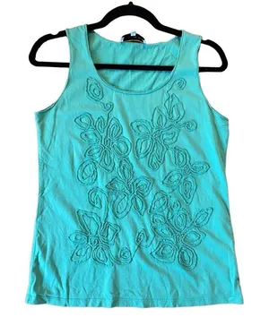 Jones New York green embroidered floral tank thumbnail 1