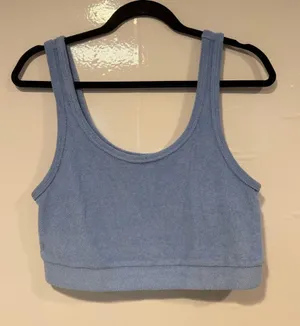 Light Blue Terry Scoop Neck Aerie Crop Tank Top thumbnail 1