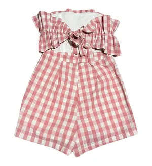 Entro NWOT Pink And White Gingham Strapless Ruffle Romper thumbnail 4