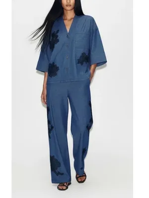 Zara wide floral pants thumbnail 2