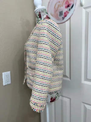 Ann Taylor Multi-Color Tweed Button-Front Blazer thumbnail 4