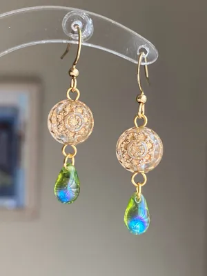 Handmade German & Czech beads elegant dangle earrings💚 thumbnail 2