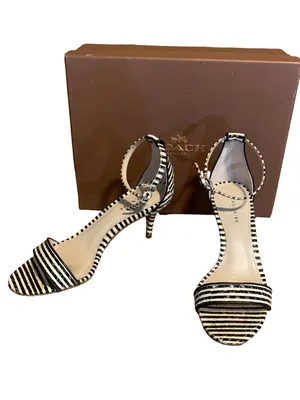 Coach "Marci Stripey" Black & White Leather Striped Kitten Heel Shoes (5b) thumbnail 6