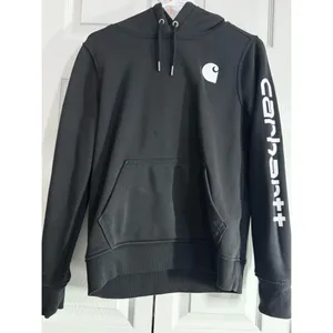 Carhartt Womens Relaxed Fit Midweight Logo Sleeve Graphic Hoodie Black - XS thumbnail 2
