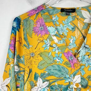 RD & Koko Floral Shirred Long Sleeve V-Neck Top Size Large L EUC L2730 thumbnail 2