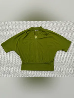OGL Stand Collar V-Neck Short Sleeve Top Large NEW thumbnail 12
