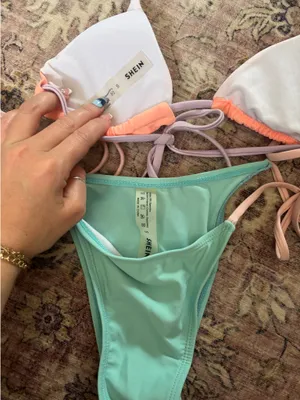 SHEIN Color Block Bathing Suit Set Pink Blue Purple thumbnail 2