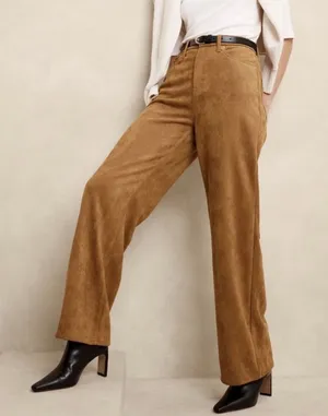 Banana Republic Ultra High-Rise Wide Leg Vegan Suede Pants Tannin Brown NWT 25 thumbnail 1