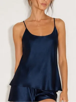 Reformation Lila Silk Top in Navy NEW S thumbnail 1