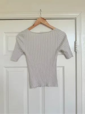 Free People Ribbed Sweetheart Cottage‎ Short Sleeve Scoop Neck Top Ivory Sand S thumbnail 6
