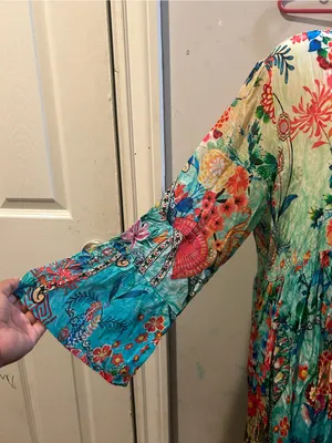 Vibrant Floral Tiered Maxi Dress in Teal and Coral thumbnail 5