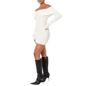 EDIKTED Emma Long Sleeve Off the Shoulder Minidress in White Size Medium/Large thumbnail 2