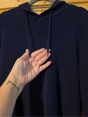 Lauren Ralph Lauren Navy Blue Waffle Knit Hooded Sweater Sz M thumbnail 5