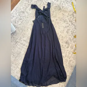 Lulus Sweetest Entrance Navy Blue Ruffled Tie-Back Maxi Dress Size XL NWT Formal thumbnail 4