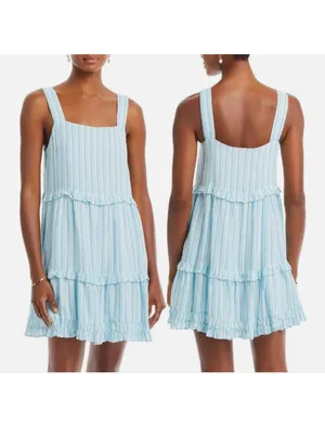 Rails Sandy Laguna Stripe Sleeveless Tiered Ruffled Mini Sundress Blue White S thumbnail 2