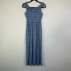 Gal Meets Glam Blue Floral Ruffle Maxi Dress Women’s Size 4 Pockets thumbnail 6