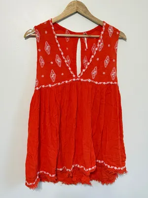 Free People Embroidered Tunic Top Size Small Diamond Orange Boho Beach thumbnail 2
