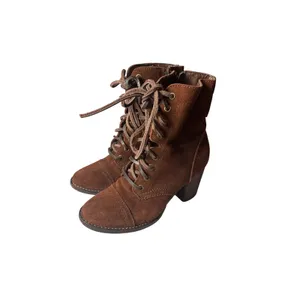 Steve Madden Gretell Brown Suede Lace Up Ankle Boots 8.5 Stacked Block Heel READ thumbnail 5