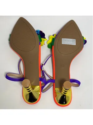 Rainbow 3D Flower Pointed Toe Floral Ankle Strap Heel Sandals Purple Size 39 thumbnail 6