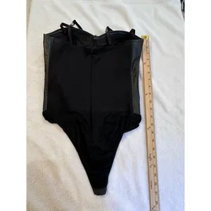 Say What? Womens Black Faux Leather Bustier Bodysuit Underwire M thumbnail 6