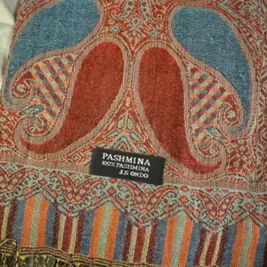 Pashmina JS Ondo Paisley Scarf Shawl‎ Wrap Orange Blue Fringe Boho Classic thumbnail 2