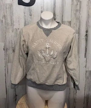 Saint Tropez Yacht Club Sweatshirt Womens Small Beige Grey Embroidered Crewneck thumbnail 1